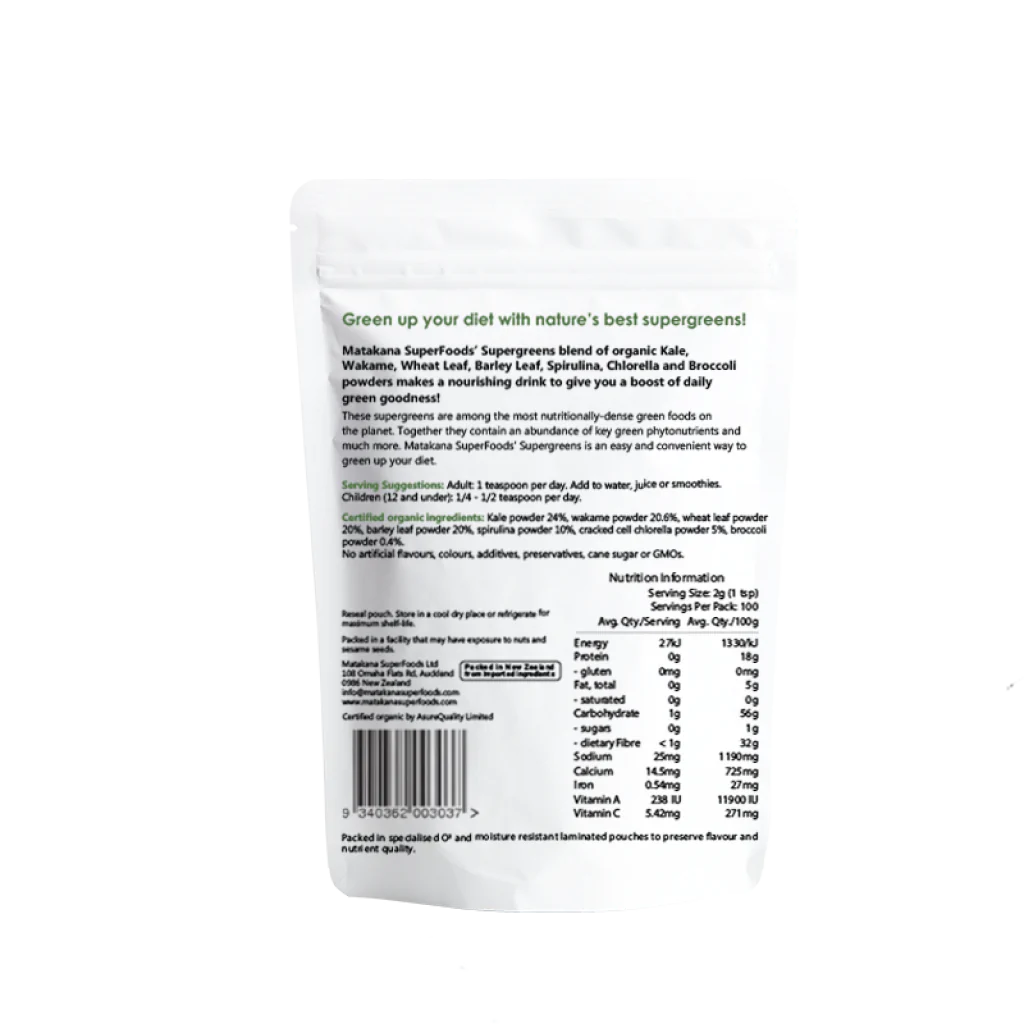 Matakana Organic Supergreens Powder 200g Bin Inn Stonefields