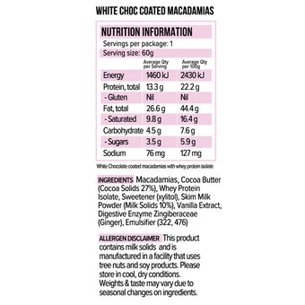 Vitawerx Protein White Choc Coated Macadamia